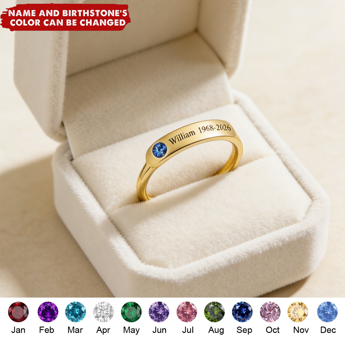 FOR MEMORIAL - CUSTOM NAME & BIRTHSTONE RING