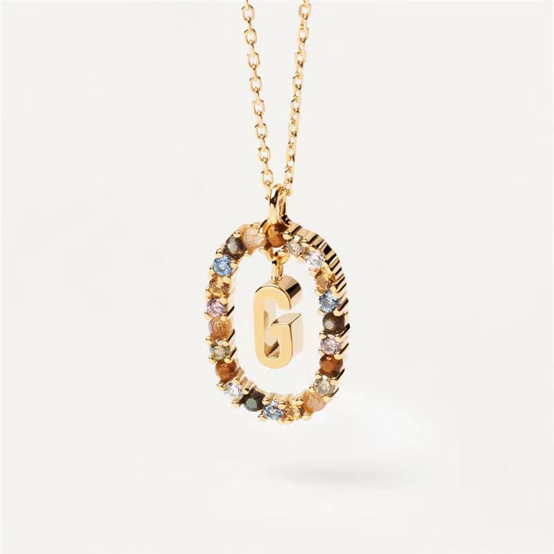 18K Real Gold, Initial Necklace, Letter Pendant