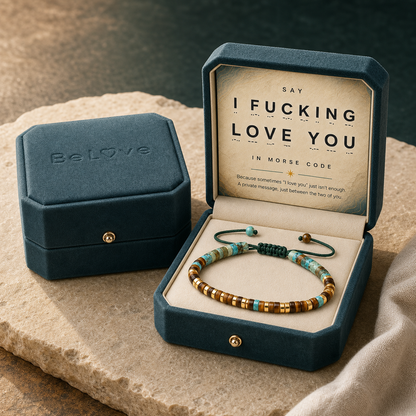 'I Fucking Love You' Morse Code Bracelet with African Turquoise Tiger eye