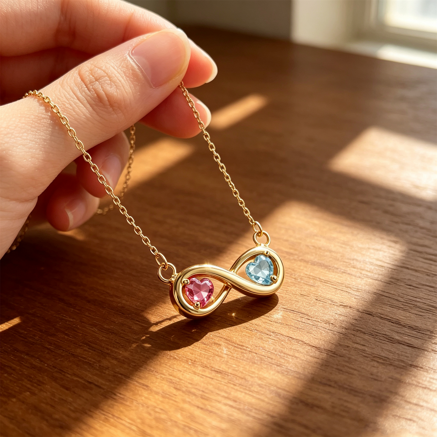 Mother&Daughter Connected By Heart Double Birthstones Infinity Necklace