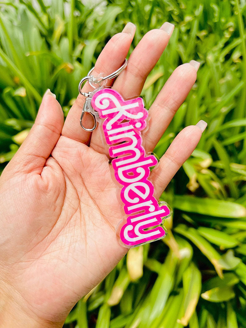 Custom Pink Name Acrylic Keychain