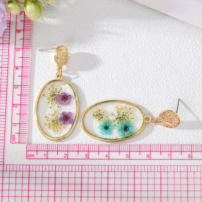 Oval Forget Me Not Flower Earrings