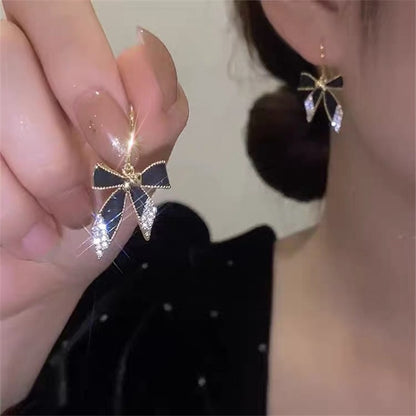 Crystal Elegant Black Bow Earrings