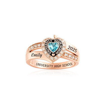 Personalized Engraved Birthstone Graduation Ring - Gifts for Graduates