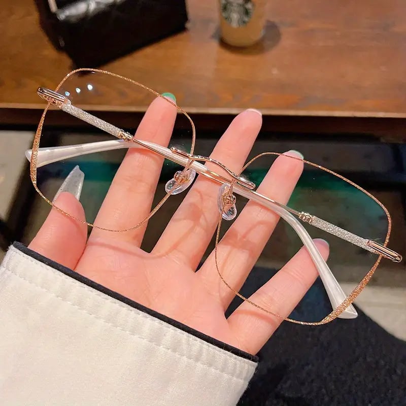 Diamonds anti -blue old flower leather glasses