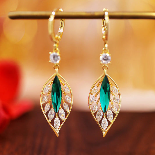 BLACK FRIDAY SALE 60% OFF❄-Fashionable Emerald Leaf Diamond Earrings