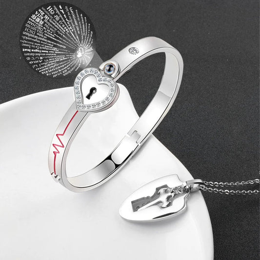 Love Lock Bracelet and Key Necklace Set
