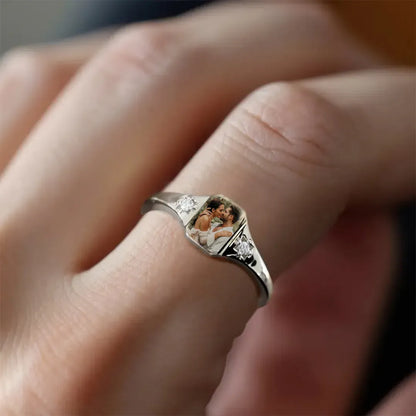 For Love-Personalized Couple Photo Birthstone Custom Ring