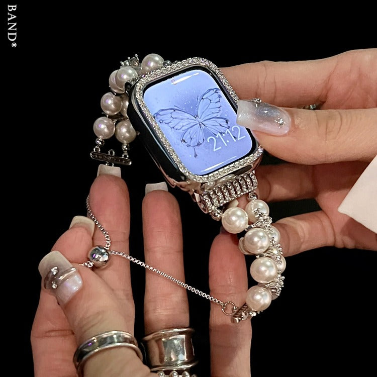 Rhinestones Pearl Bracelet With Rhinestones Case For Apple Watch
