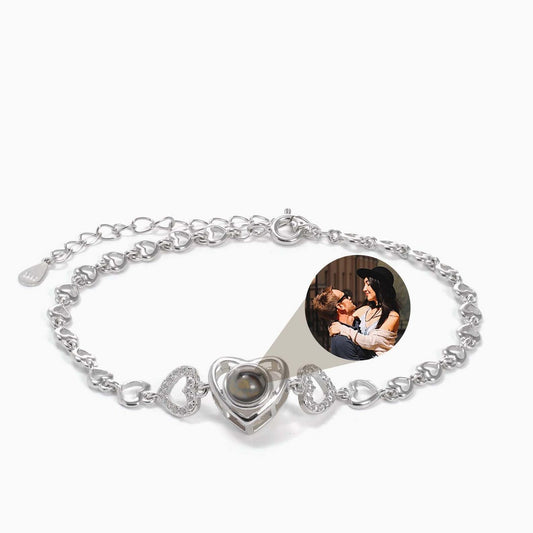 Customized Photo Projection Triple Heart Bracelet