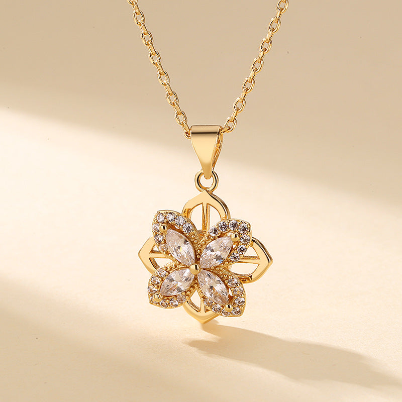 🎄CHRISTMAS HOT SALE❄-Zircon Spinning Clover Necklace