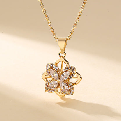 🎄CHRISTMAS HOT SALE❄-Zircon Spinning Clover Necklace