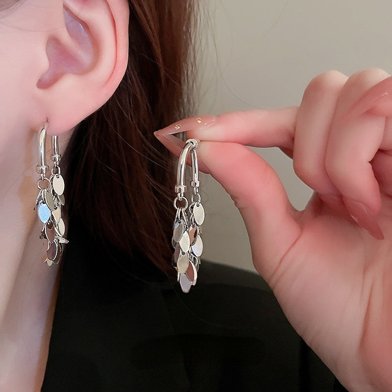 - Metal Sequin Tassel Earrings