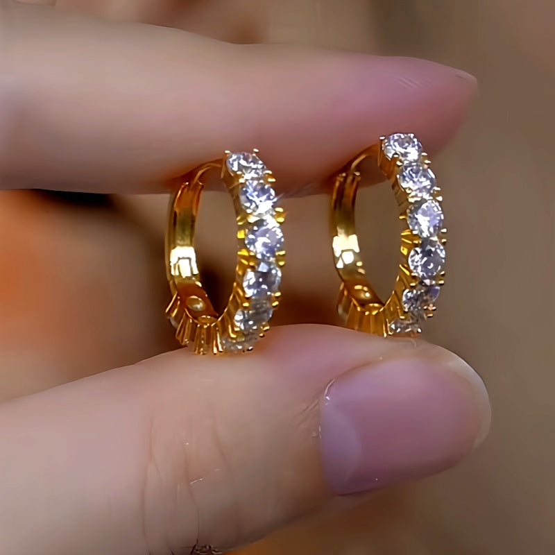 14K Gold-Plated Elegant Zircon Diamond Hoop Earrings