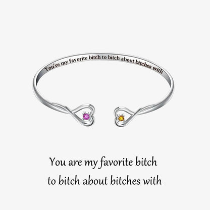 For Friend - You're My Favorite Bitch Double Hearts Custom Birthstones Bracelet