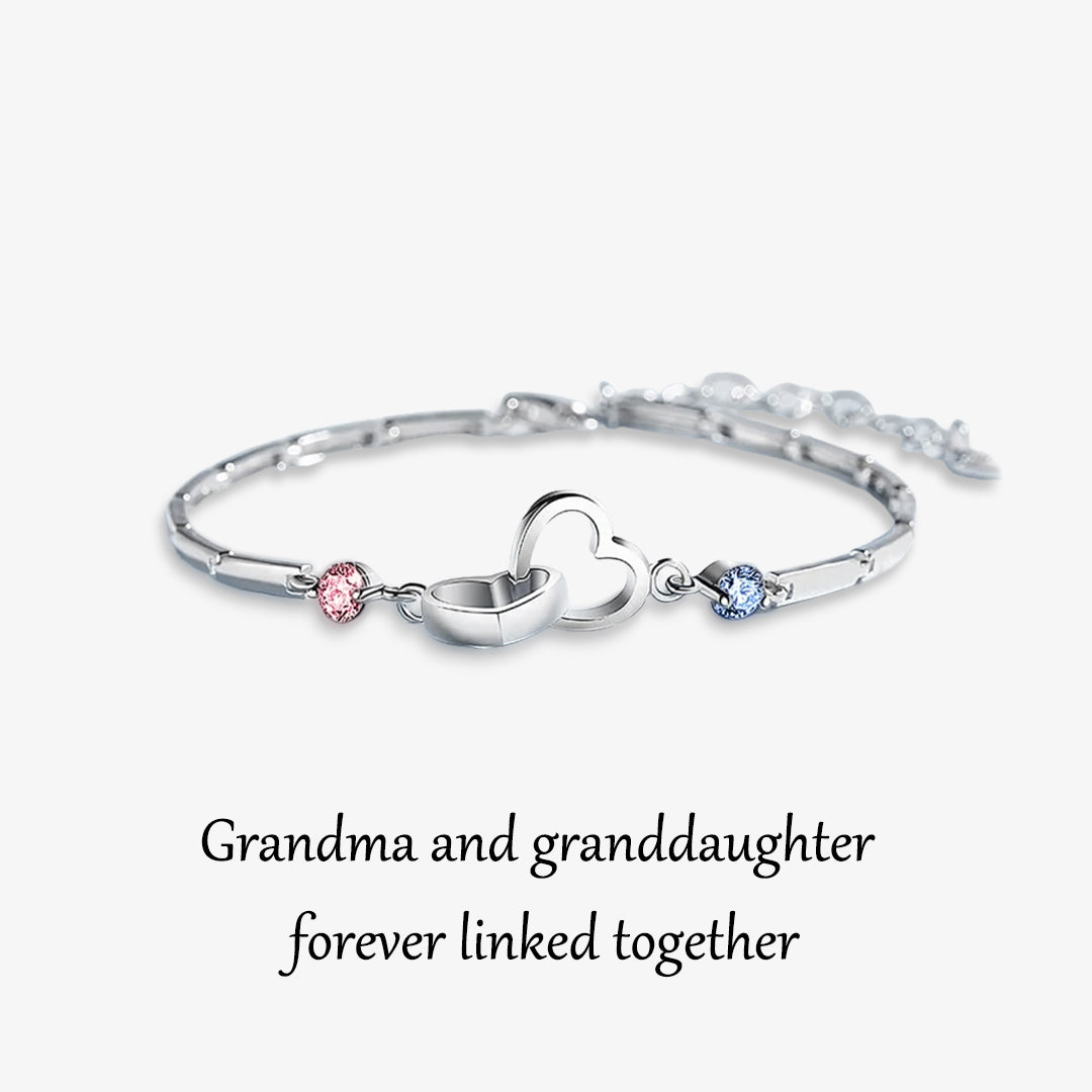 S925 Grandma & Granddaughter Forever Linked Together Birthstone Custom Double Diamond Double Heart Bracelet