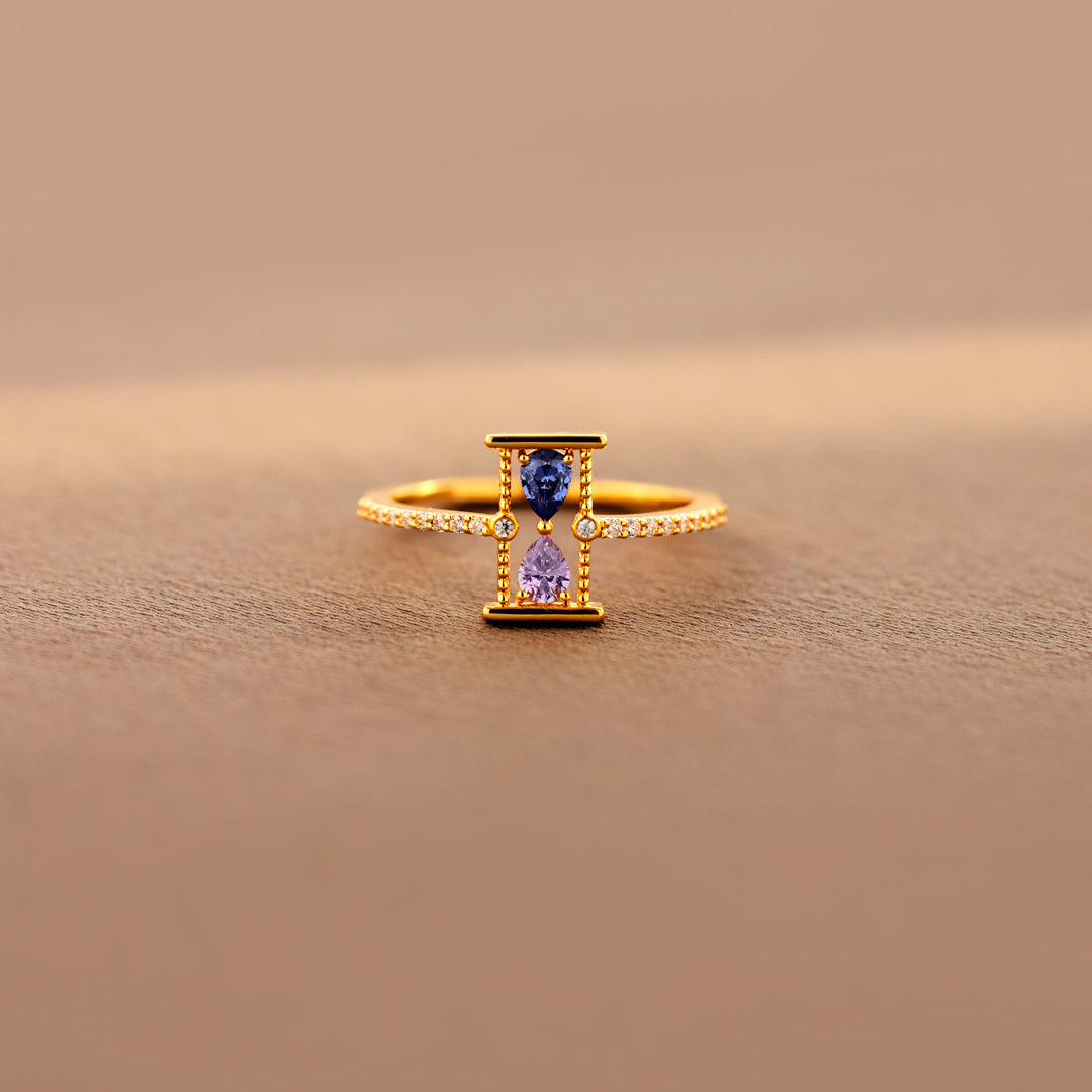 Love Remains Hourglass Double Birthstone Ring