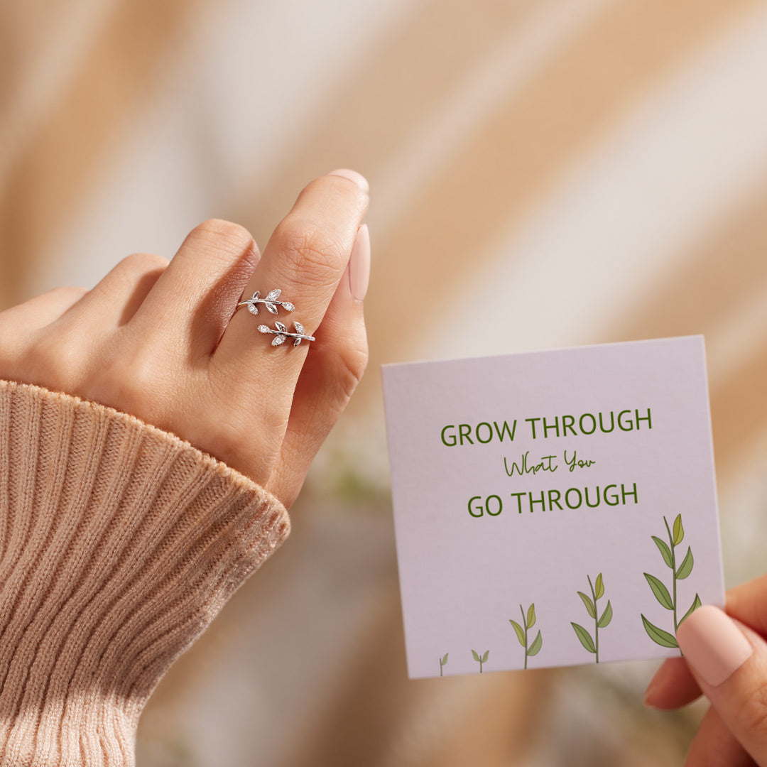 Grow Through What You Go Through Leaf Rings S925