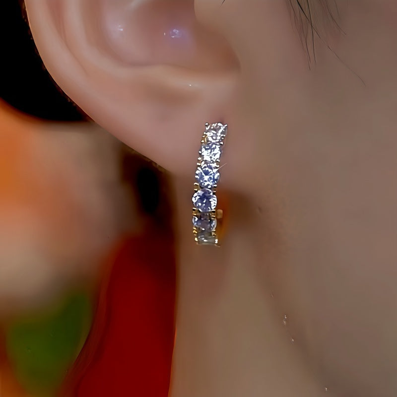 14K Gold-Plated Elegant Zircon Diamond Hoop Earrings