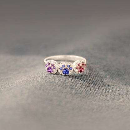 Proud Dog Mom 1–5 Paw Birthstone Custom Ring