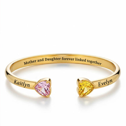 Mother And Daughter Double Heart Custom Birthstone&Name Bracelet