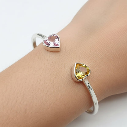 Mother And Daughter Double Heart Custom Birthstone&Name Bracelet
