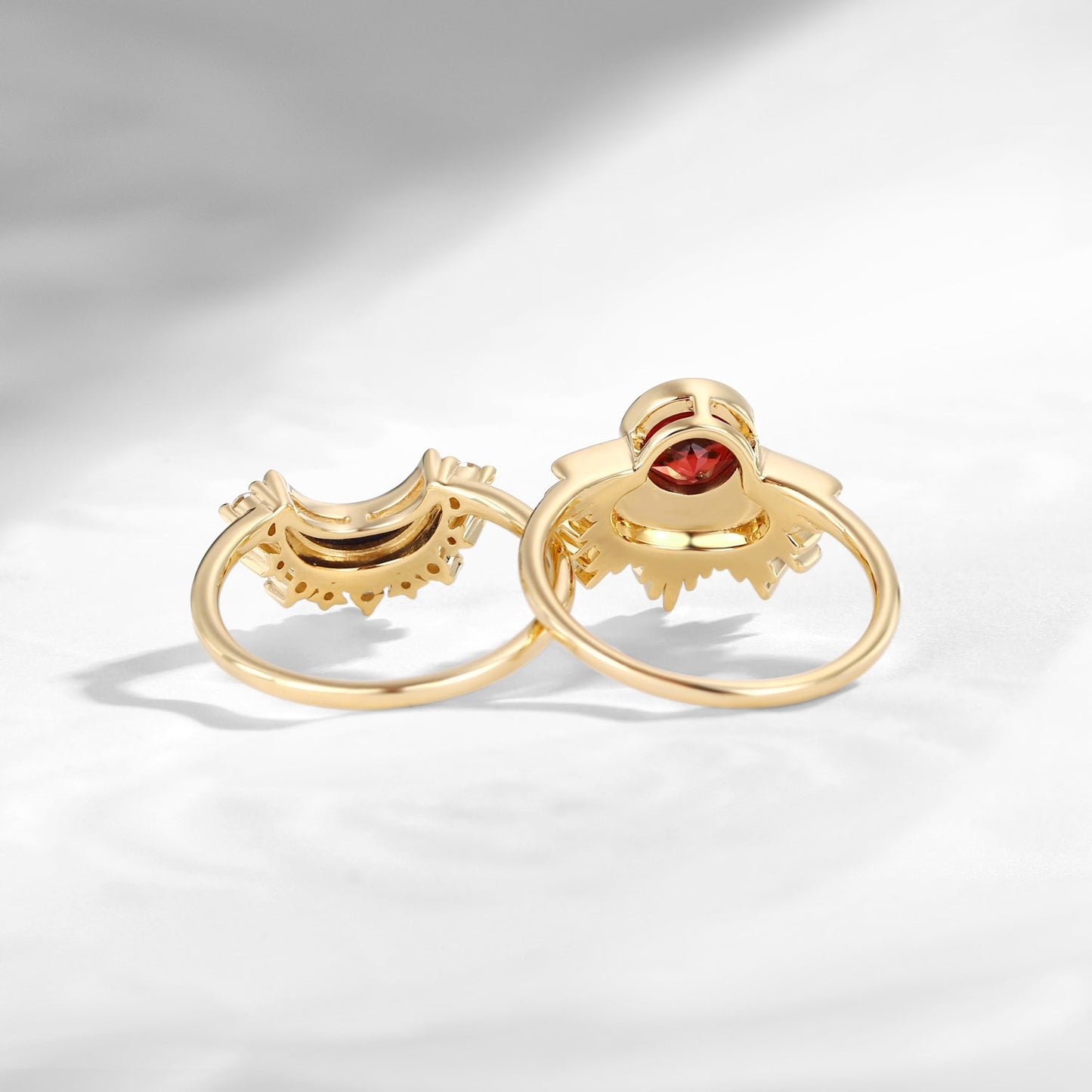 Retro Sun & Moon Engagement Ring Set 2pcs