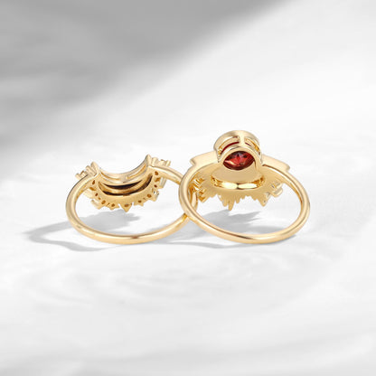 Retro Sun & Moon Engagement Ring Set 2pcs
