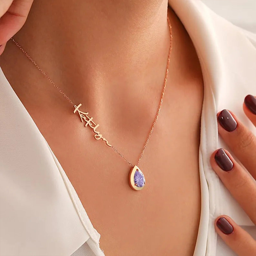 For Memorial - Customized Name Birthstone Memorial Tear Necklace