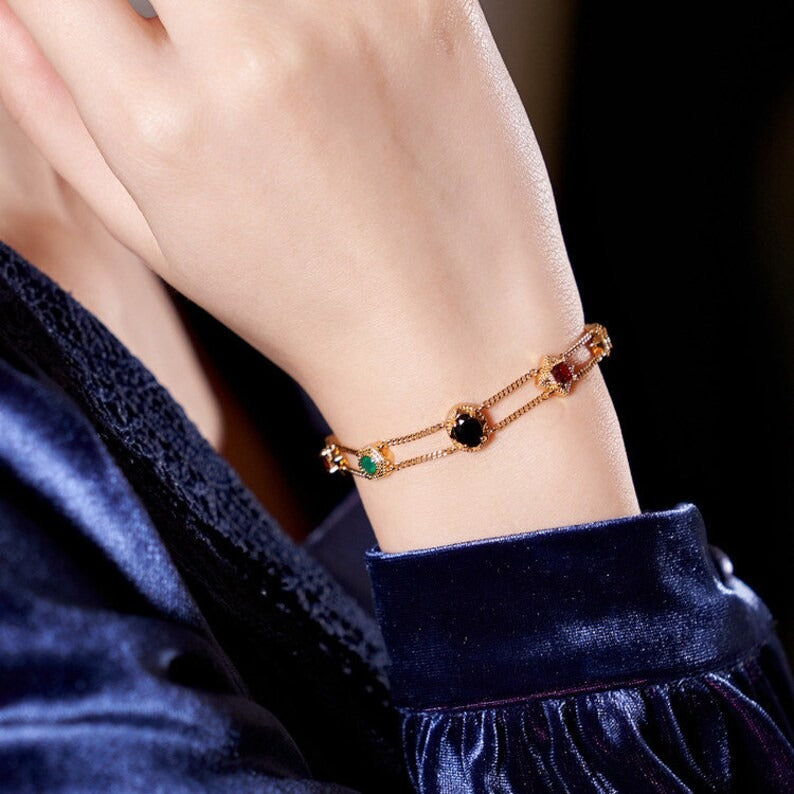 Italian Style Vintage Double-layered Gemstones Bracelet