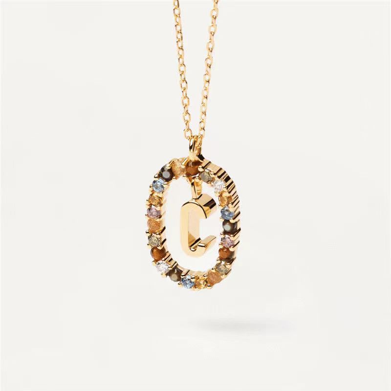18K Real Gold, Initial Necklace, Letter Pendant