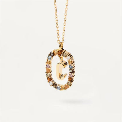 18K Real Gold, Initial Necklace, Letter Pendant