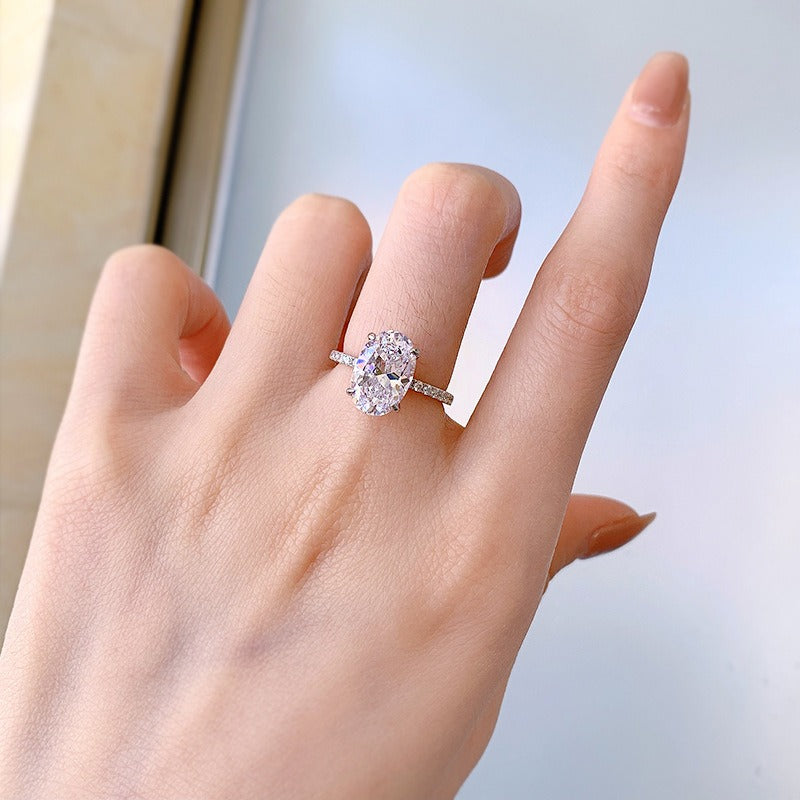 925 Sterling Silver Classic Oval Cut Solitaire Moissanite Ring