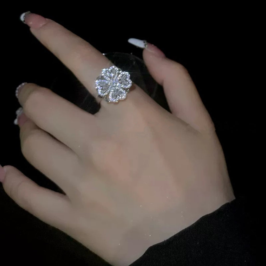 -Lucky Four Leaf Clover Swivel Adjustable Ring
