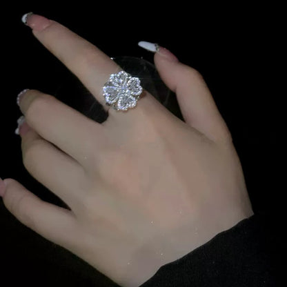 -Lucky Four Leaf Clover Swivel Adjustable Ring