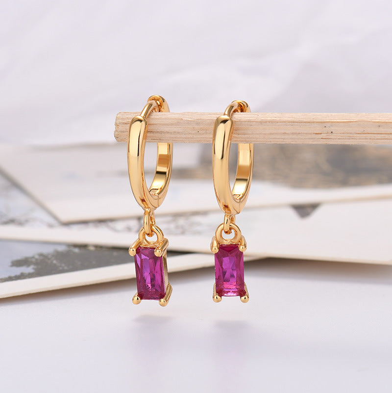 For Love - Fashion Rectangular Colored Zircon Earrings