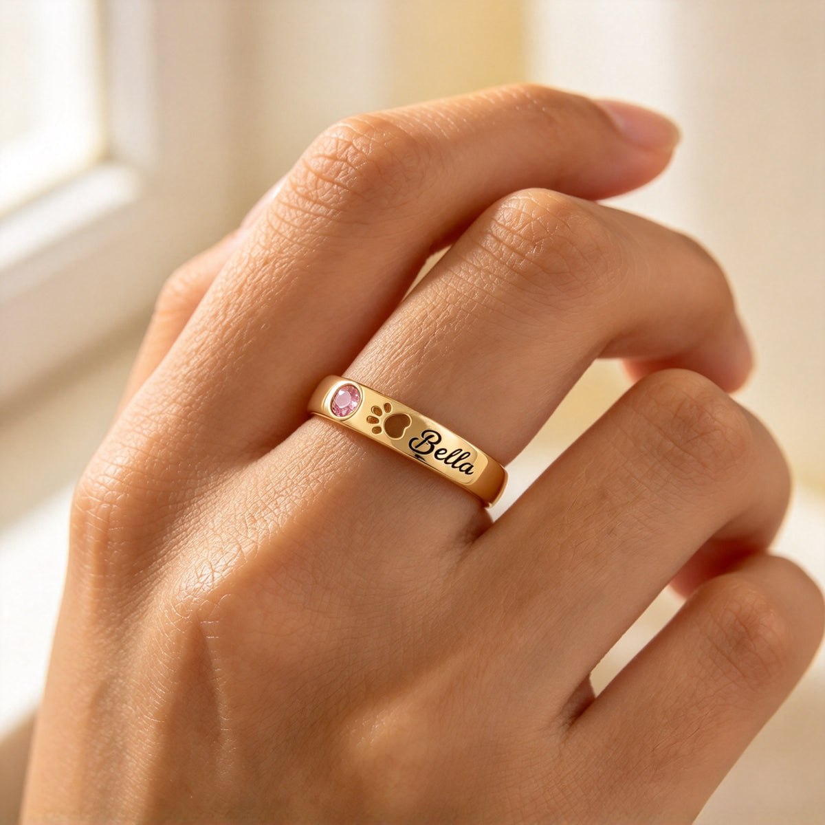 My Four Legged Angel Is Always Near By Custom Name & Birthstone Ring