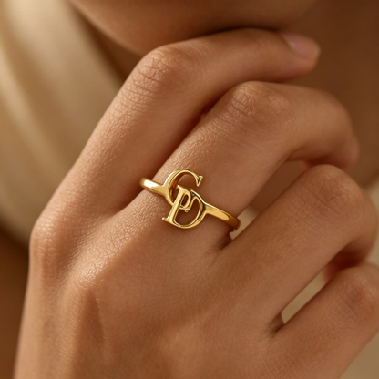 Mother And Daughter Custom Two Initial Interlocking Ring