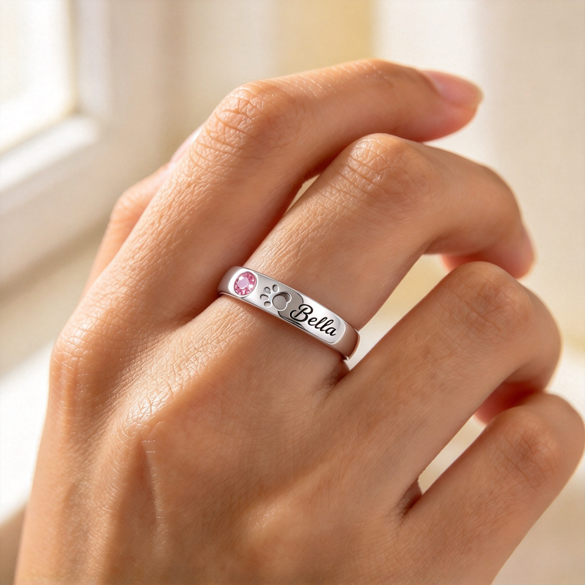 My Four Legged Angel Is Always Near By Custom Name & Birthstone Ring