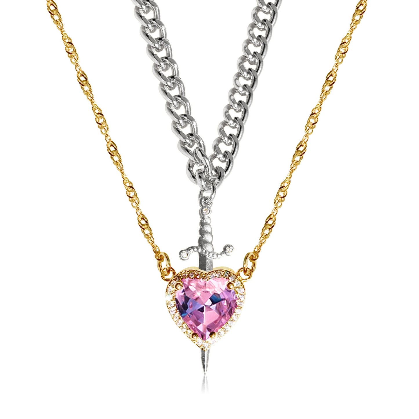 Heart and Sword Pendant Necklace - Couple Necklaces