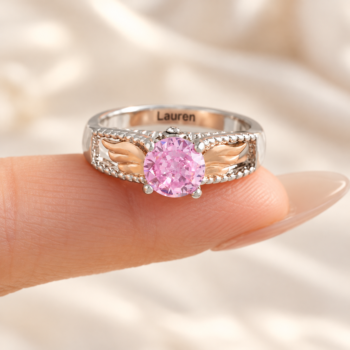 Personalized Hug From Heaven Memorial Angel Wings Ring