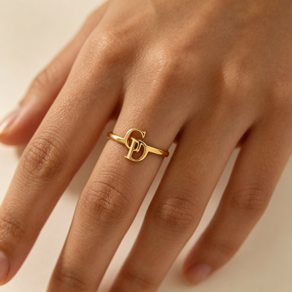 Mother And Daughter Custom Two Initial Interlocking Ring