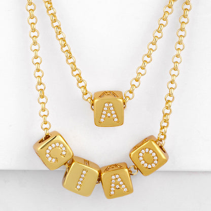 DIY Alphabet Gold Plated Zircon Necklace
