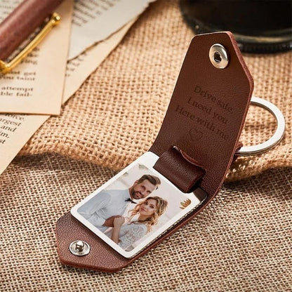 Custom Leather Photo Text Keychain Gifts for Family