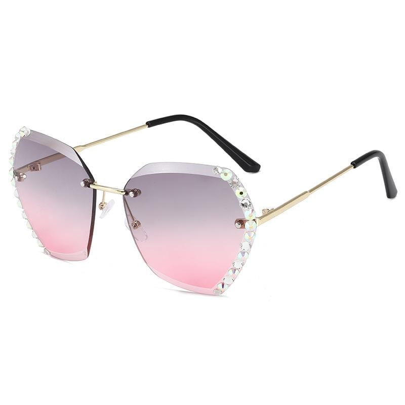 Retro Diamond Rimless Oversized Sunglasses