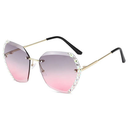 Retro Diamond Rimless Oversized Sunglasses