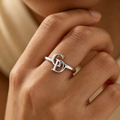 Mother And Daughter Custom Two Initial Interlocking Ring