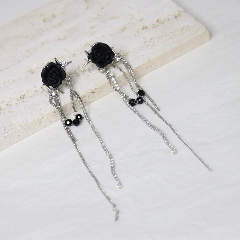 Gothic Rose Tassel Style Zircon Non Pierced Earrings