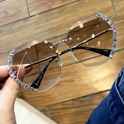 Retro Diamond Rimless Oversized Sunglasses