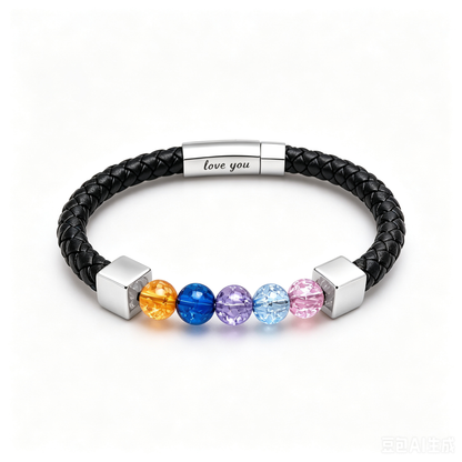 For Love- Personalized Birthstone Leather Bead Bracelet